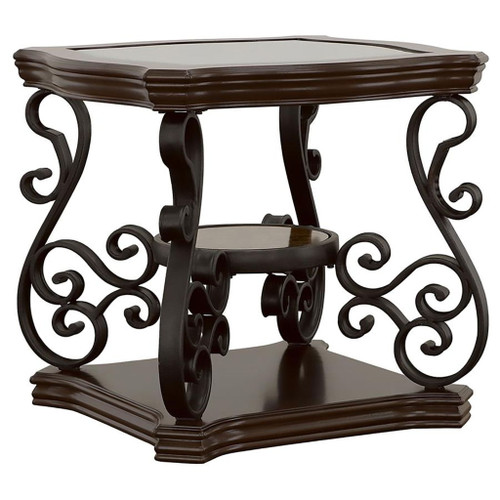 Laney - 2 Piece Glass Top Coffee And End Table Set - Dark Merlot