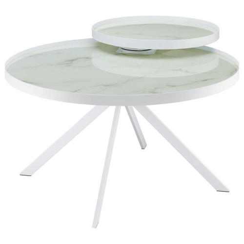 Briggs - Round Marble Printed Glass Top Coffee Table - White