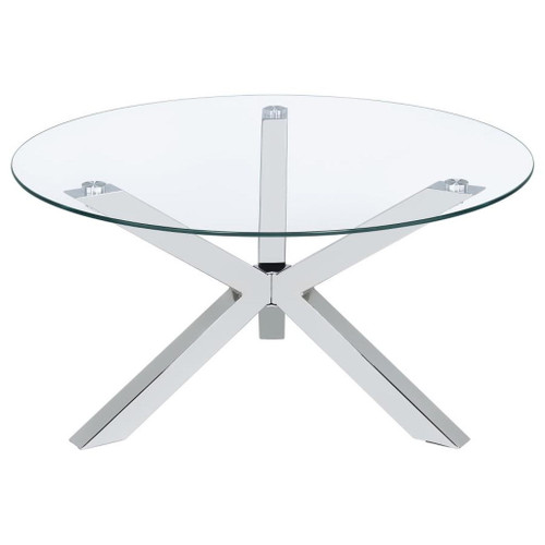 Kenzie - Round Tempered Glass Top Cocktail Coffee Table - Chrome