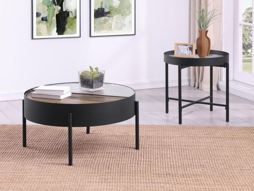Ozella - 2 Piece Round Coffee And End Table Set - Sandy Black