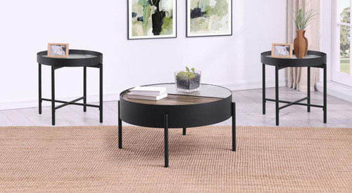 Ozella - 3 Piece Round Coffee And End Table Set - Sandy Black