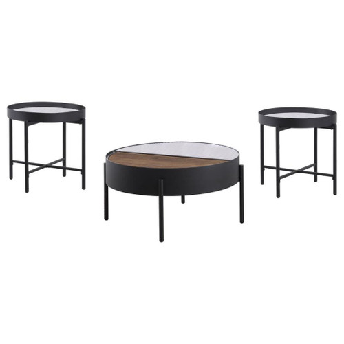 Ozella - 3 Piece Round Coffee And End Table Set - Sandy Black