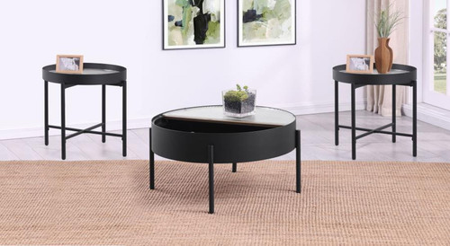 Ozella - 3 Piece Round Coffee And End Table Set - Sandy Black