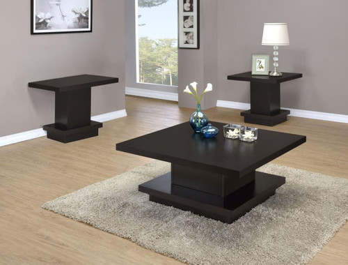Reston - 3 Piece Square Coffee And End Table Set - Cappuccino