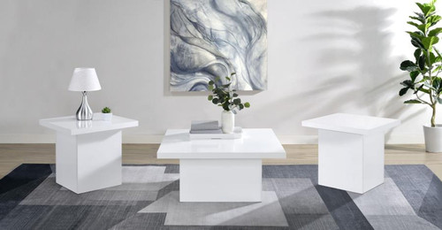 Devar - 3 Piece Square Coffee End Table Set - White High Gloss