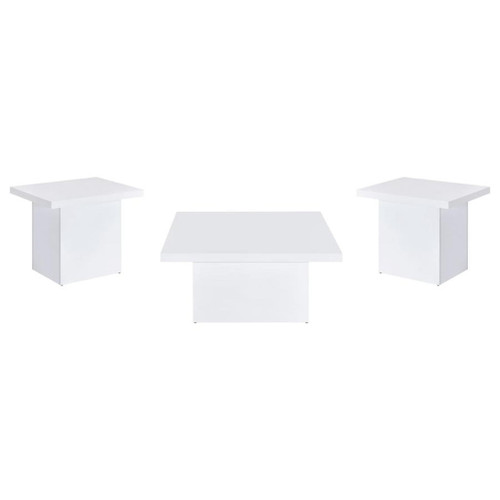 Devar - 3 Piece Square Coffee End Table Set - White High Gloss