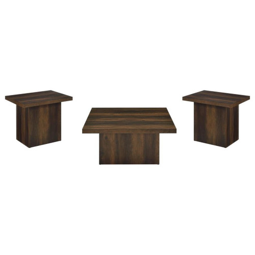 Devar - 3 Piece Square Coffee And End Table Set - Dark Pine