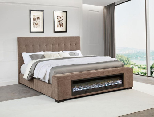 Senna - Upholstered Eastern King Audio Flame Visualizer Bed - Brown