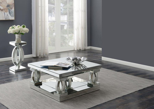 Amalia - 2 Piece Mirrored Coffee And End Table Set - Silver