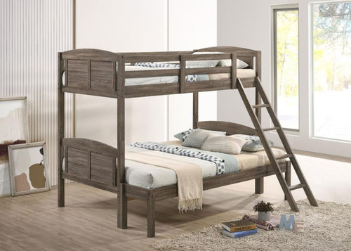 Flynn - Wood Twin Over Full Bunk Bed With Mattress - Weathered Brown