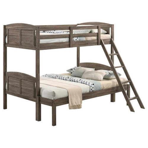 Flynn - Wood Twin Over Full Bunk Bed With Mattress - Weathered Brown