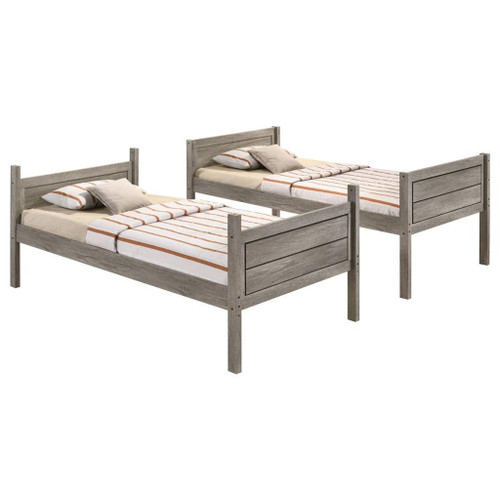 Ryder - Wood Twin Over Twin Bunk Bed With Mattress - Weathered Taupe