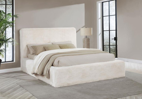 Rebecca - Faux Fur Upholstered Eastern King Bed - Cream