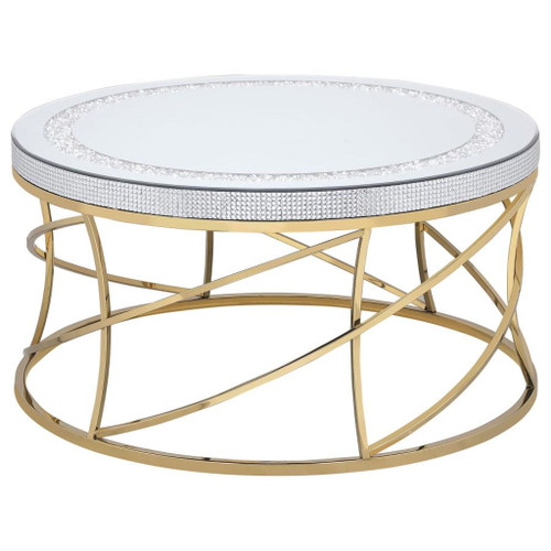 Elise - 2 Piece Round Mirror Top Coffee And End Table Set - Gold