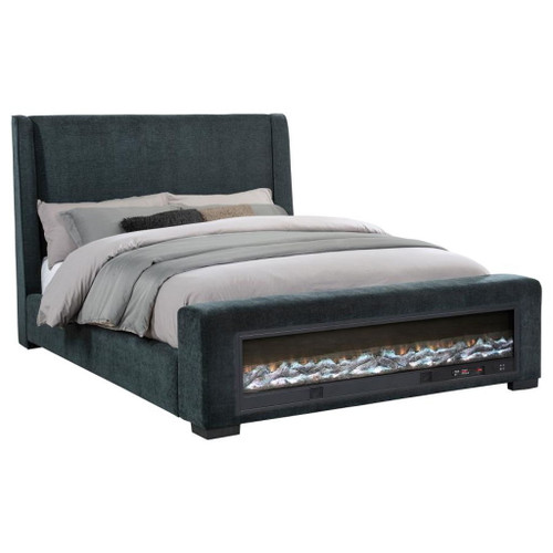 Preston - Upholstered Queen Audio Flame Visualizer Bed - Blue