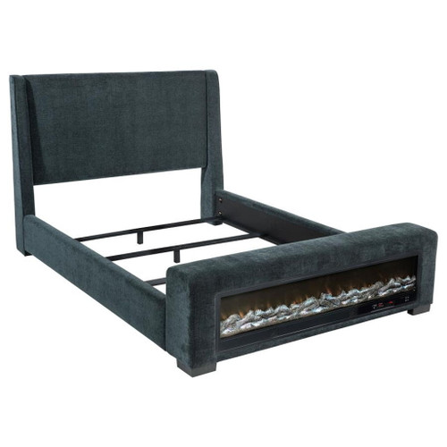 Preston - Upholstered Eastern King Audio Flame Visualizer Bed - Blue