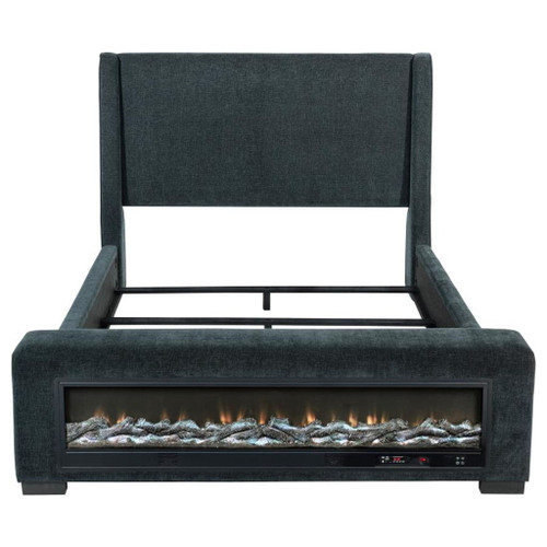 Preston - Upholstered Eastern King Audio Flame Visualizer Bed - Blue