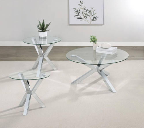 Kenzie - 3 Piece Round Coffee And End Table Set - Chrome
