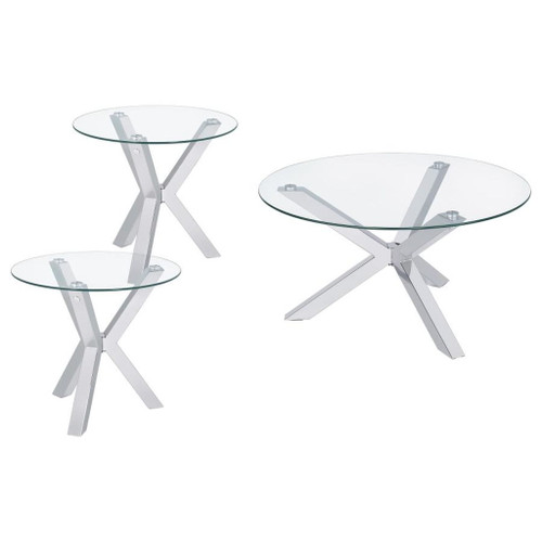 Kenzie - 3 Piece Round Coffee And End Table Set - Chrome