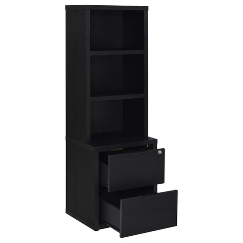 Westpark - 3-Shelf Bookcase USB And Lockable Drawer - Black