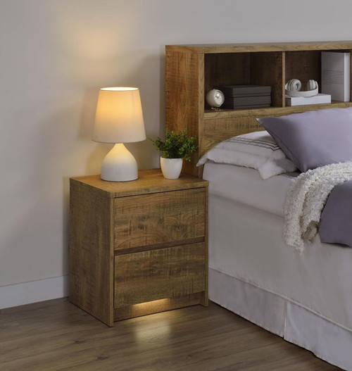 Westpark - 2-Drawer Nightstand LED Lights And USB - Mango