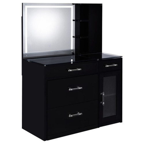 Flora - 2-Drawer Vanity Set With LED Mirror - Black High Gloss