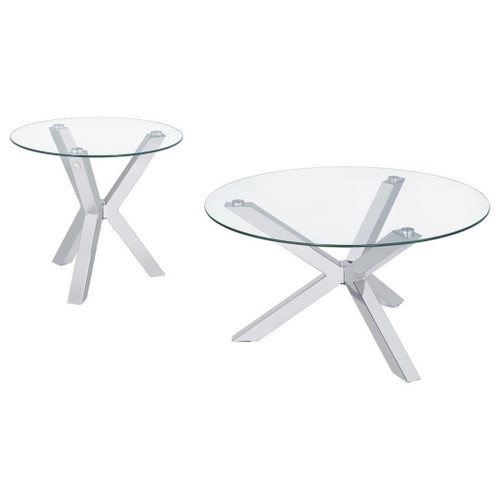 Kenzie - 2 Piece Round Coffee And End Table Set - Chrome