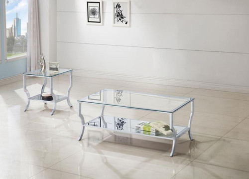 Saide - 2 Piece Glass Top Coffee And End Table Set - Chrome