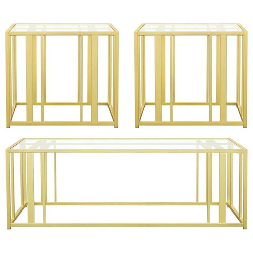 Adri - 3 Piece Coffee And End Table Set - Matte Brass