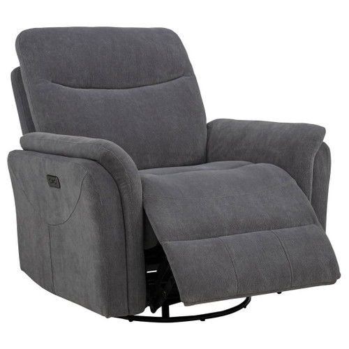 Adler - Upholstered Power Swivel Glider Recliner - Charcoal Gray