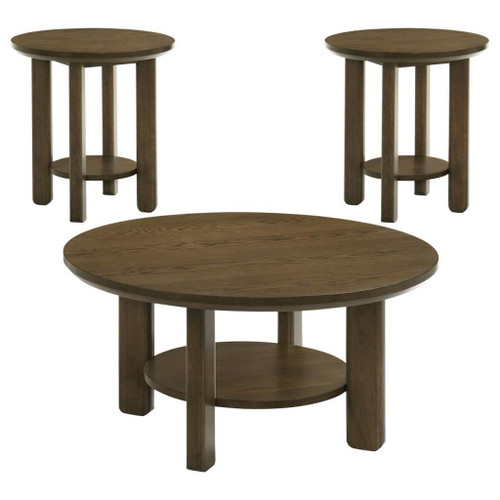 Ottowa - 3 Piece Round Wood Coffee Table Set - Brown
