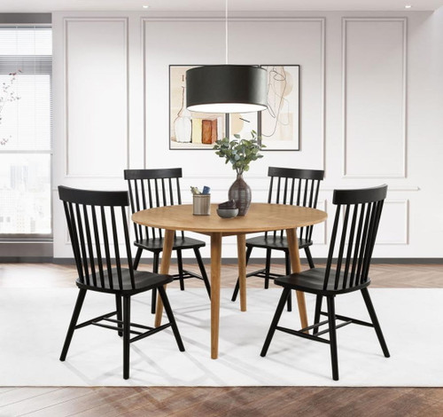 Andrews - 5 Piece Round Dining Table Set - Light Ash And Black