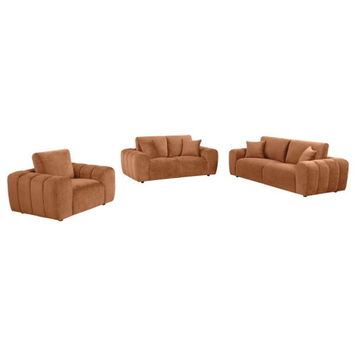Burnett - 3 Piece Chenille Upholstered Sofa Set - Burnt Orange