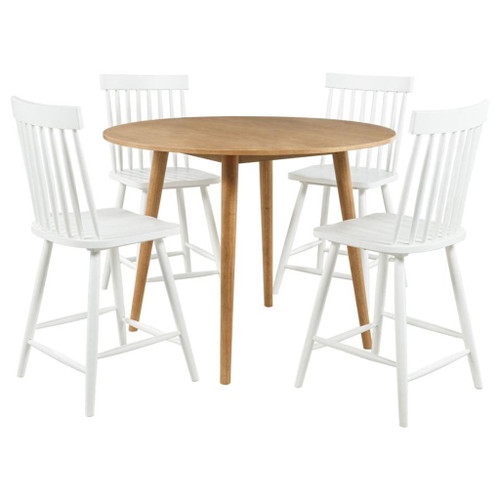 Andrews - 5 Piece Round Counter Dining Set - Light Ash And White