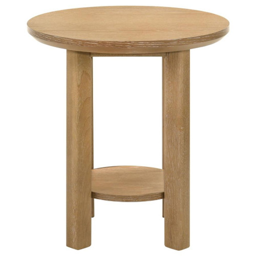 Ottowa - Round Wood Side End Table With Shelf - Washed Oak