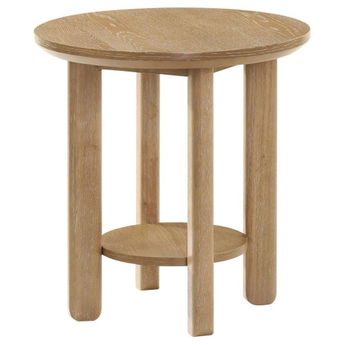 Ottowa - Round Wood Side End Table With Shelf - Washed Oak