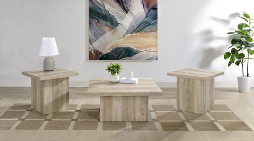 Devar - 3 Piece Square Coffee End Table Set - Distressed Pine