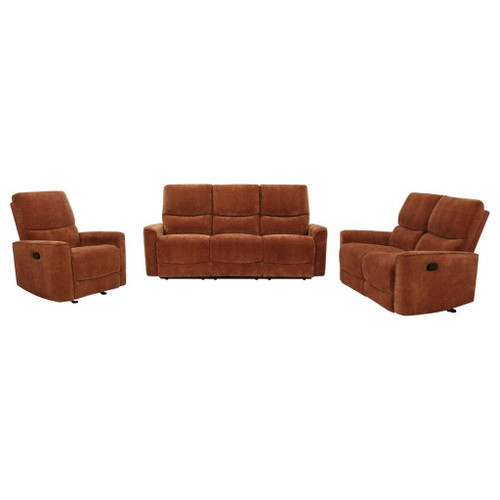 Navarro - 3 Piece Upholstered Reclining Sofa Set - Burnt Orange