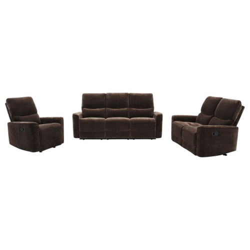 Navarro - 3 Piece Upholstered Reclining Sofa Set - Dark Brown