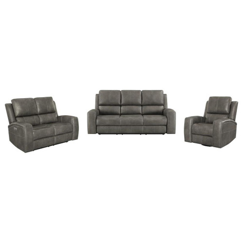 Brickston - 3 Piece Triple Power Reclining Sofa Set - Charcoal