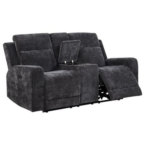 Kennett - Chenille Upholstered Power Reclining Loveseat - Dark Gray