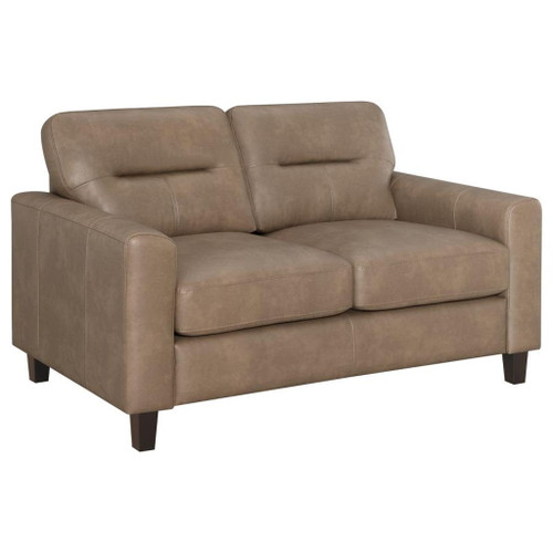 Scotland - Faux Leather Upholstered Track Arm Loveseat - Brown