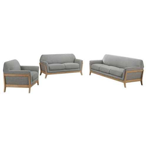 Vaughn - 3 Piece Fabric Upholstered Flared Arm Sofa Set - Gray