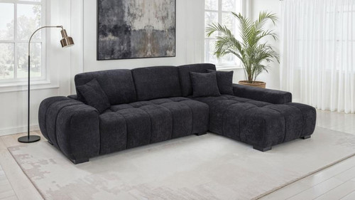 Octavia - Fabric Upholstered Track Arm Sectional Sofa - Black