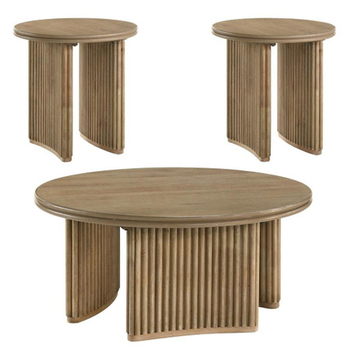 Adina - 3-Piece Round Coffee Table Set - Distressed Light Brown