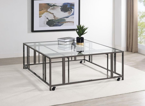 Adri - Square Glass Top Coffee Table With Casters - Black Nickel