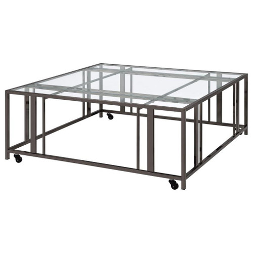 Adri - Square Glass Top Coffee Table With Casters - Black Nickel