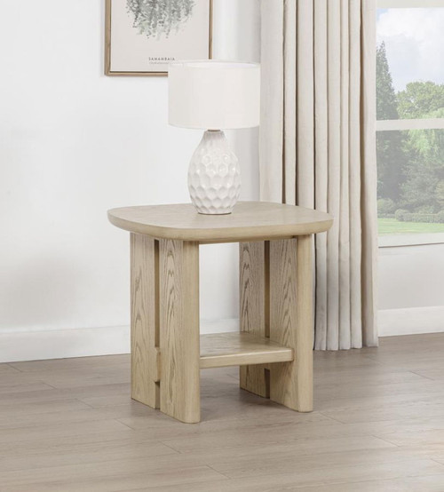 Kailani - Coastal Square End Side Table With Shelf - Beige Oak