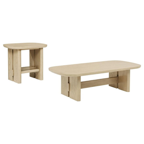 Kailani - 2-Piece Coastal Coffee And End Table Set - Beige Oak
