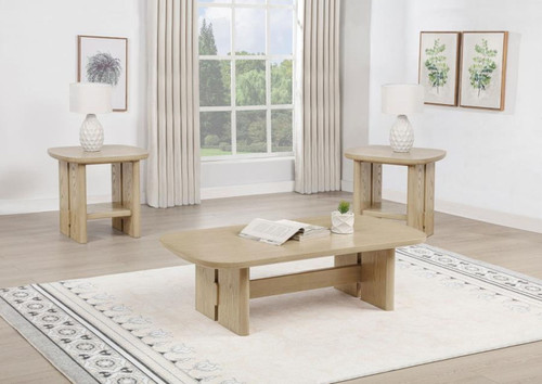 Kailani - 3-Piece Coastal Coffee And End Table Set - Beige Oak